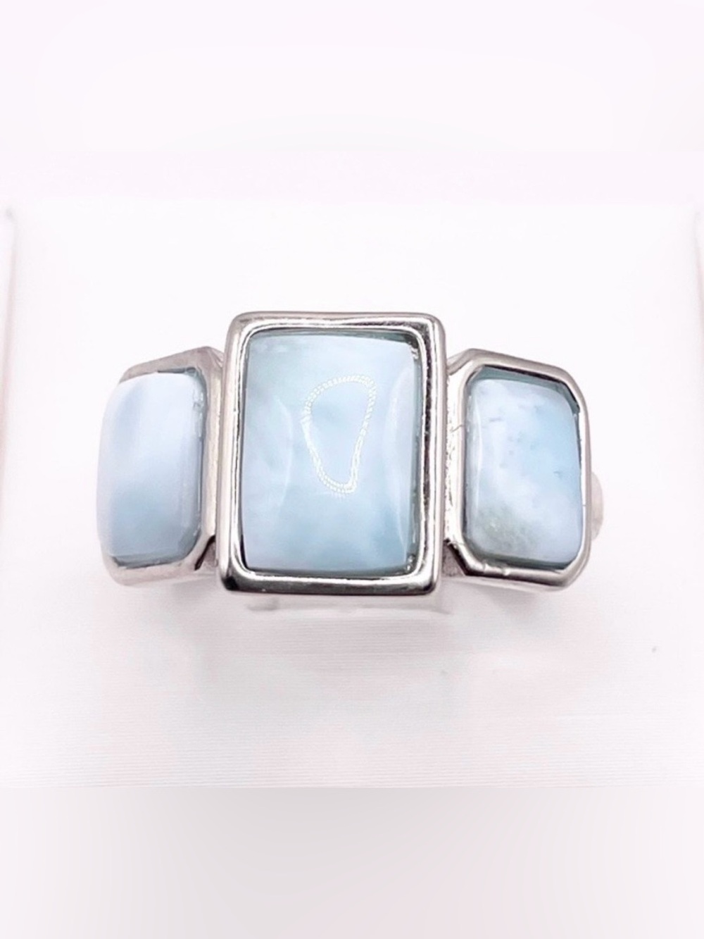 Size 8 Sterling Silver Larimar Triple Stone Ring